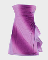 Vintage Mesh Glam Sparkling Purple Strapless Midi Dress - S