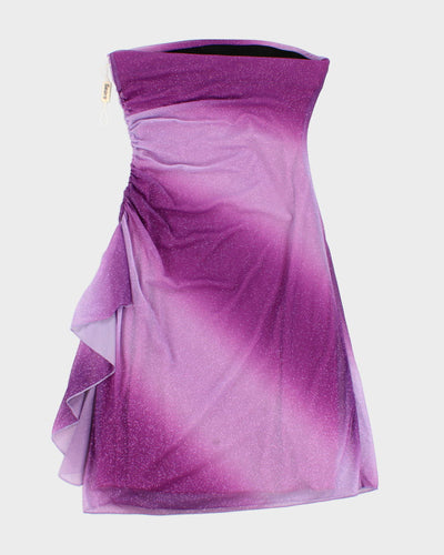 Vintage Mesh Glam Sparkling Purple Strapless Midi Dress - S