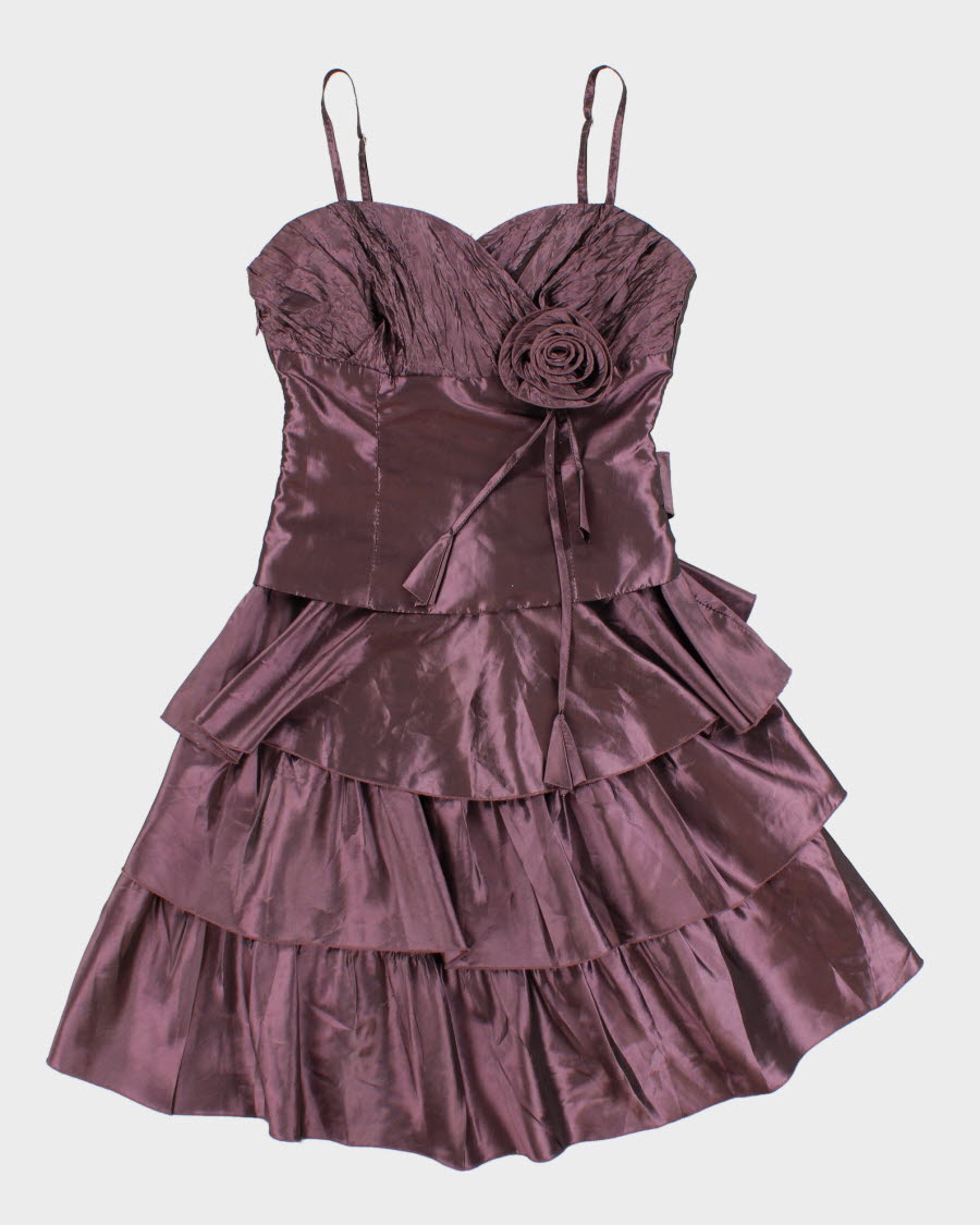 Vintage Purple Tiered Flower Detailed Party Dress - S