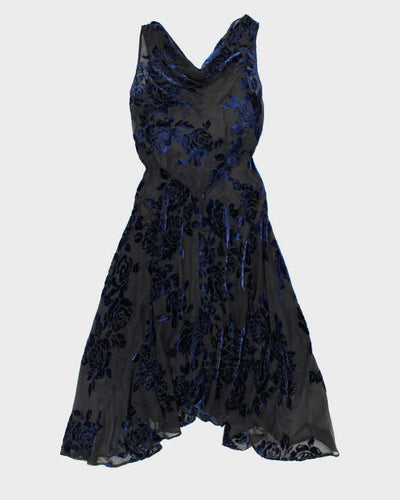 Vintage Silk Blend Velvet Rose Detailed Cowl Neck Dress - M