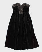 Vintage 80s Laura Ashley Velvet Beaded Strapless Dress - M