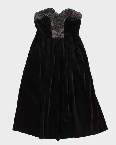 Vintage 80s Laura Ashley Velvet Beaded Strapless Dress - M