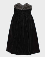 Vintage 80s Laura Ashley Velvet Beaded Strapless Dress - M