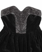 Vintage 80s Laura Ashley Velvet Beaded Strapless Dress - M