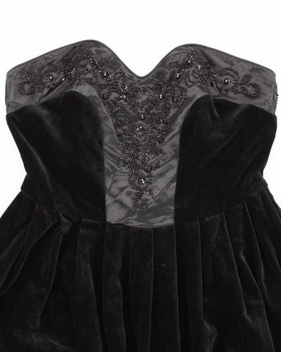 Vintage 80s Laura Ashley Velvet Beaded Strapless Dress - M