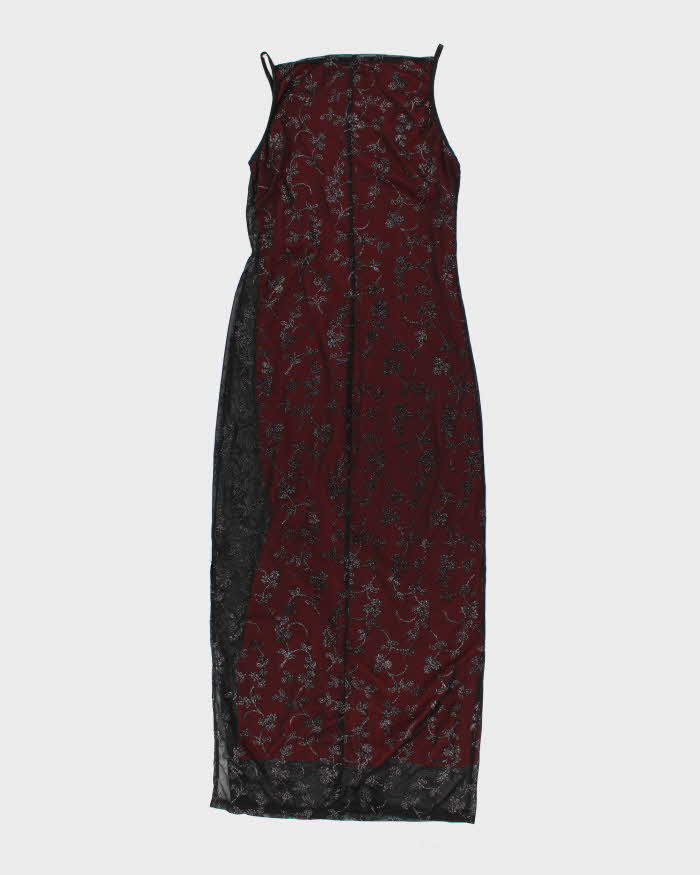 Vintage Woman's Red embroidered Mesh Evening Dress - L