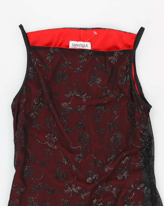 Vintage Woman's Red embroidered Mesh Evening Dress - L