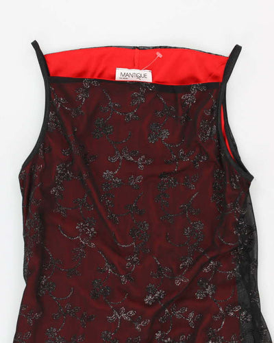 Vintage Woman's Red embroidered Mesh Evening Dress - L