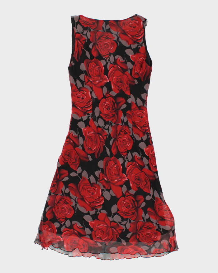 Vintage Woman's Red Floral Print Evening Dress - M