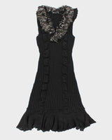 Vintage 90s Sioni Faux Fur Collared Knit Dress - M
