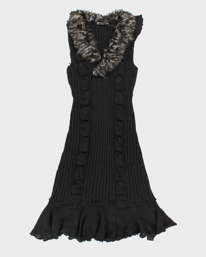 Vintage 90s Sioni Faux Fur Collared Knit Dress - M