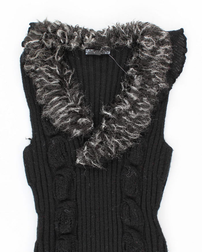 Vintage 90s Sioni Faux Fur Collared Knit Dress - M