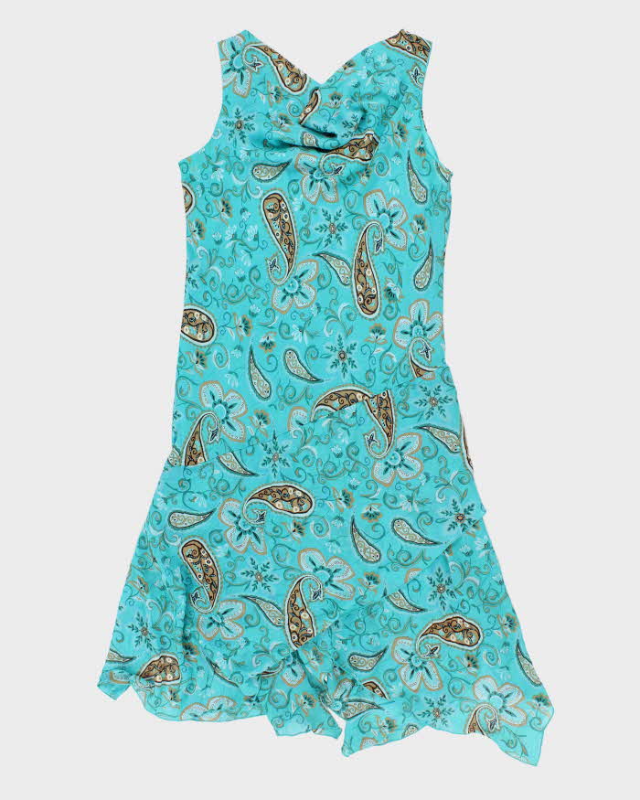 00s Jessica Floral Blue Cowl Neck Dress - L