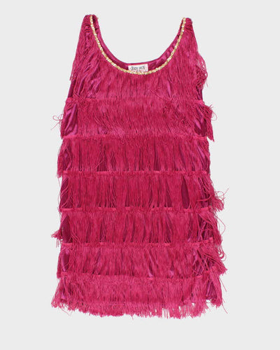 Vintage Woman's Pink Layered Fringe Evening Dress - M