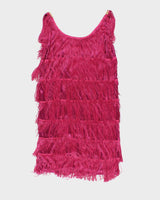Vintage Woman's Pink Layered Fringe Evening Dress - M