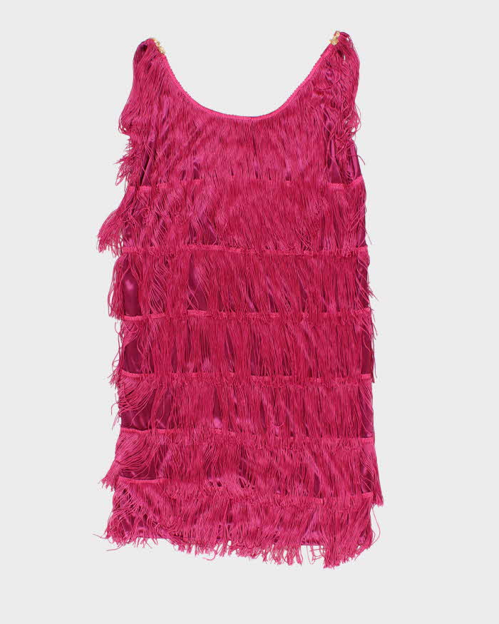 Vintage Woman's Pink Layered Fringe Evening Dress - M