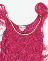 Vintage Woman's Pink Layered Fringe Evening Dress - M