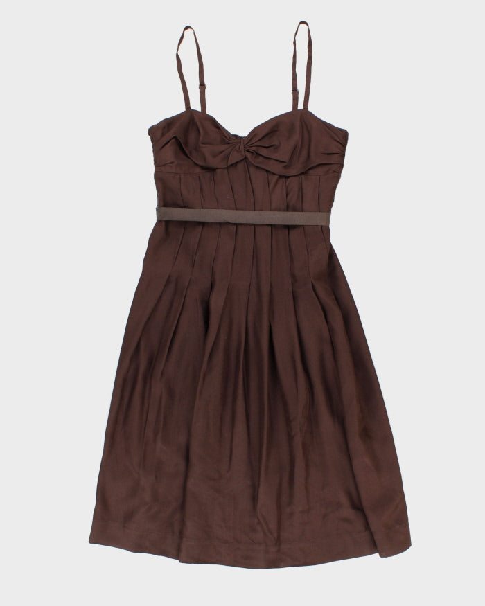 Vintage Woman's Brown Pleated Dress - M