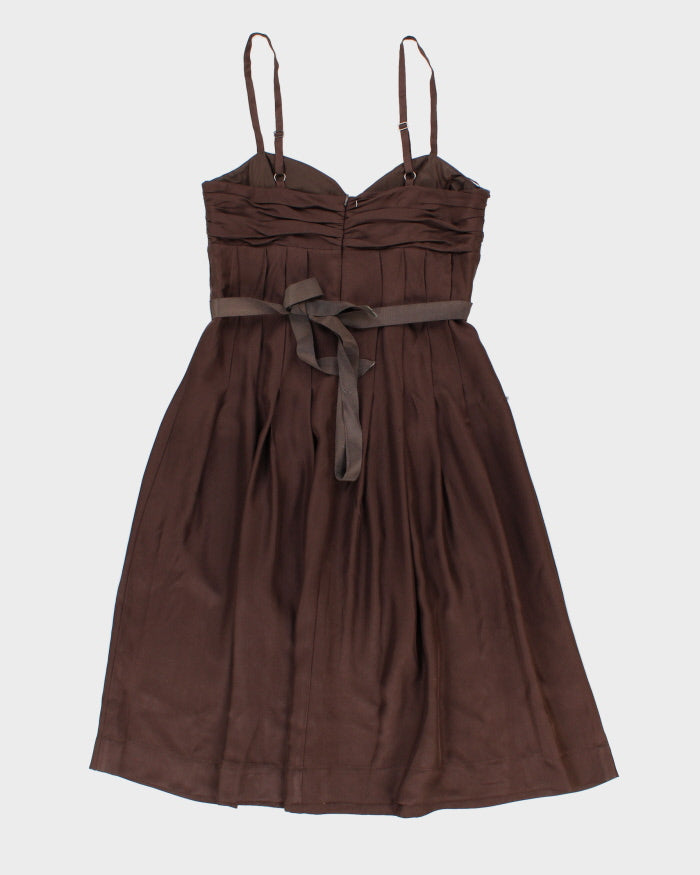 Vintage Woman's Brown Pleated Dress - M