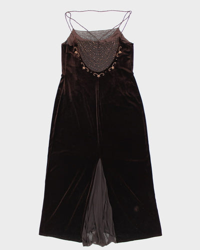 Vintage 90s/00s Dress Barn Brown Velvet Gold Beaded Dress - L