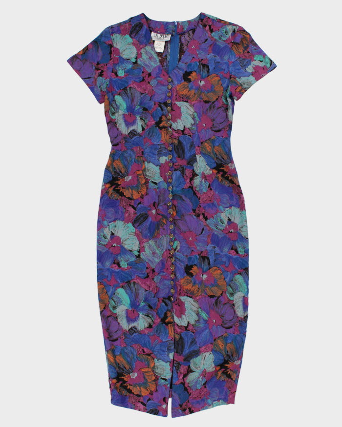 Vintage 80s La Belle Floral Short Sleeved Dress - M