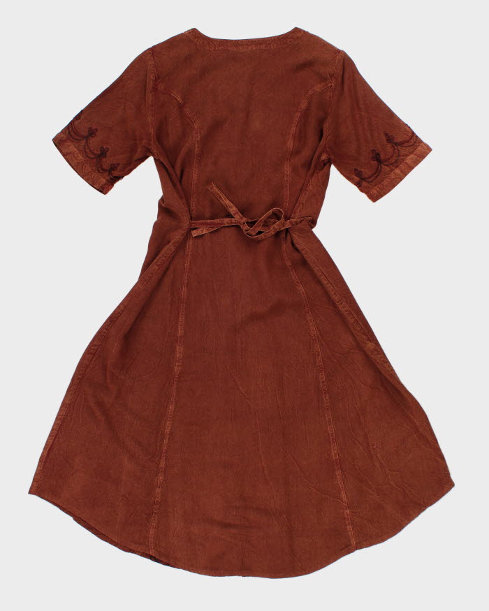 Vintage 80s/90s Brown Embroidered Button-Up Dress - S