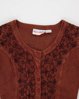 Vintage 80s/90s Brown Embroidered Button-Up Dress - S