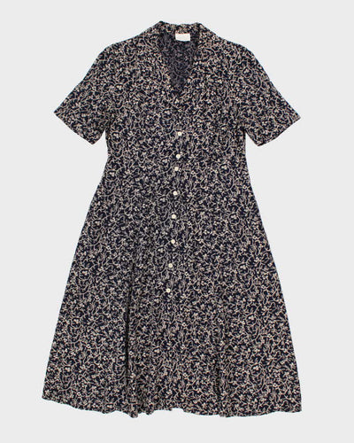90s Moda International Blue Floral Button Up Dress - M