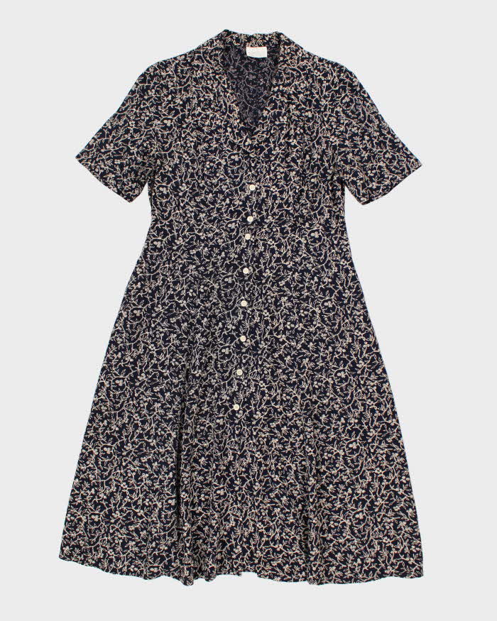 90s Moda International Blue Floral Button Up Dress - M