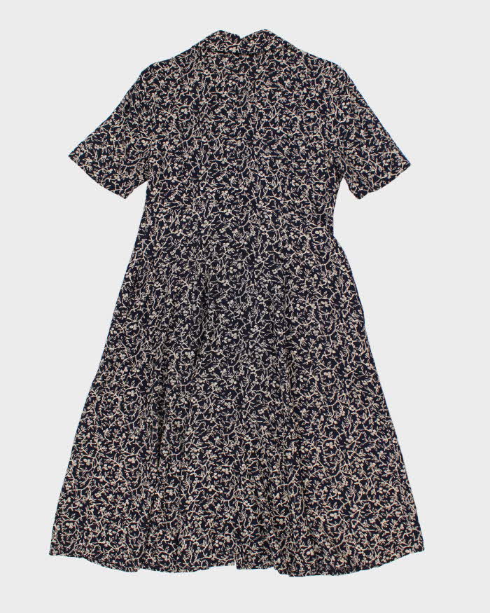 90s Moda International Blue Floral Button Up Dress - M