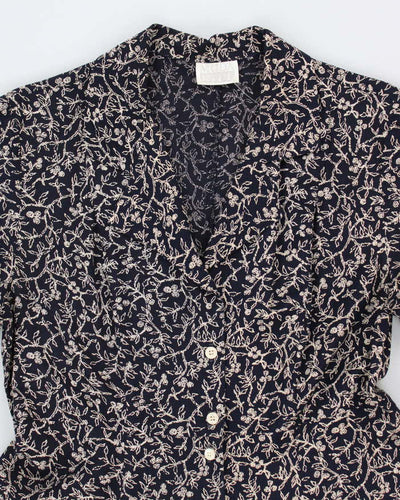 90s Moda International Blue Floral Button Up Dress - M