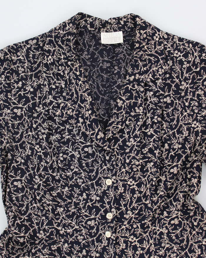 90s Moda International Blue Floral Button Up Dress - M