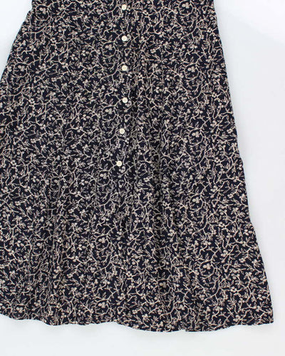 90s Moda International Blue Floral Button Up Dress - M