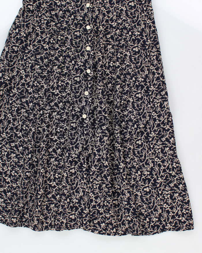 90s Moda International Blue Floral Button Up Dress - M