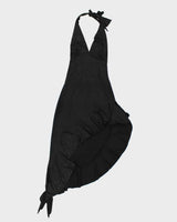 Vintage 90s Sabora Black Backless Sparkly Halter Dress - S