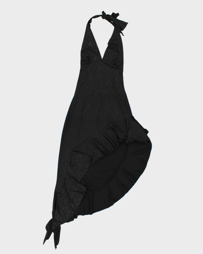 Vintage 90s Sabora Black Backless Sparkly Halter Dress - S