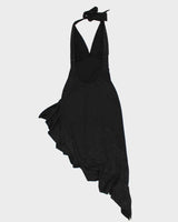 Vintage 90s Sabora Black Backless Sparkly Halter Dress - S