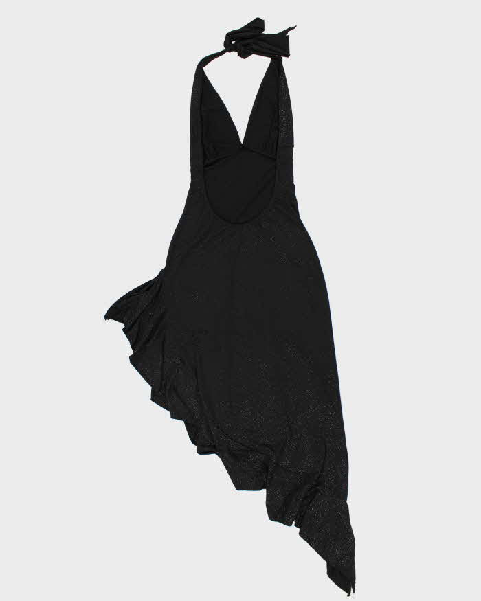 Vintage 90s Sabora Black Backless Sparkly Halter Dress - S