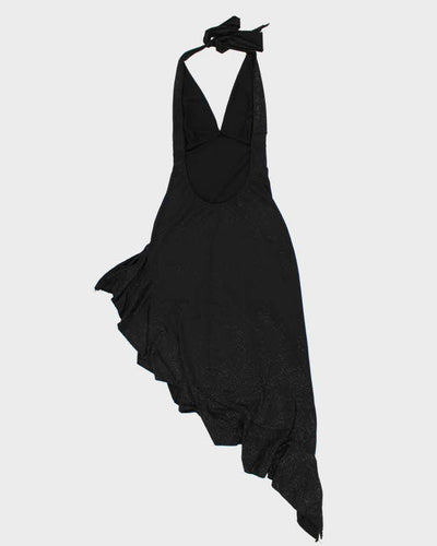 Vintage 90s Sabora Black Backless Sparkly Halter Dress - S