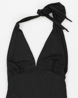 Vintage 90s Sabora Black Backless Sparkly Halter Dress - S