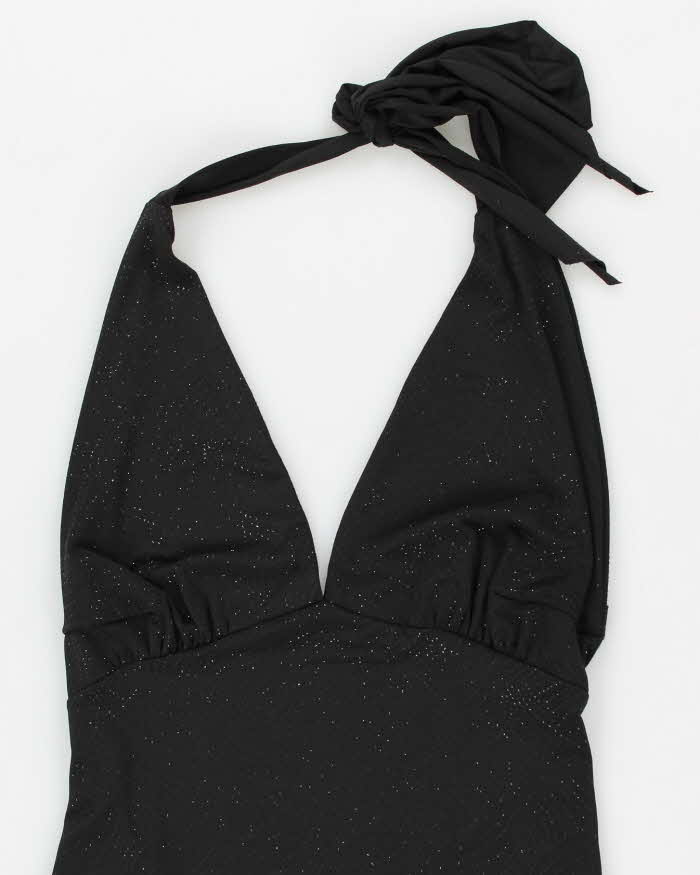Vintage 90s Sabora Black Backless Sparkly Halter Dress - S