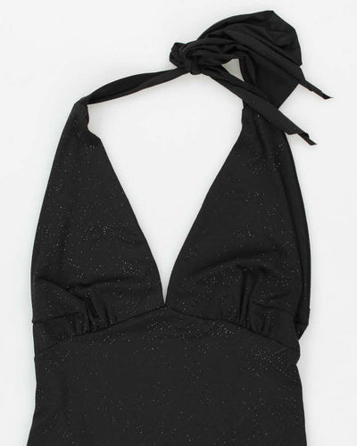 Vintage 90s Sabora Black Backless Sparkly Halter Dress - S