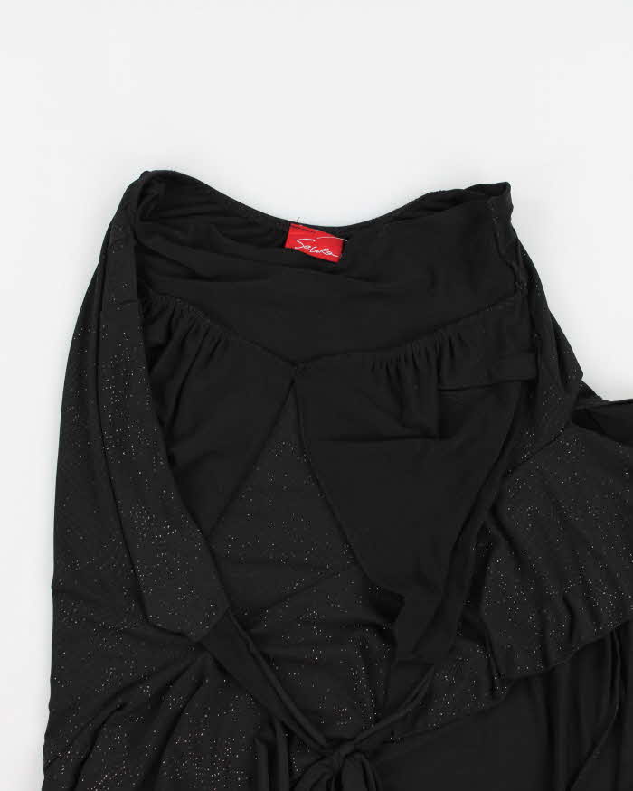 Vintage 90s Sabora Black Backless Sparkly Halter Dress - S