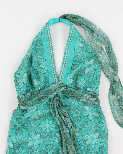 Y2k 00s Blue Pattern Halter Neck Dress - S