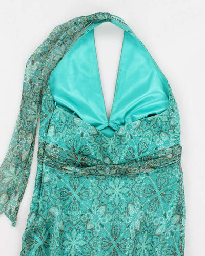 Y2k 00s Blue Pattern Halter Neck Dress - S