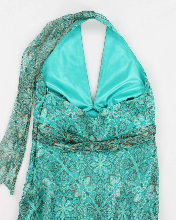 Y2k 00s Blue Pattern Halter Neck Dress - S