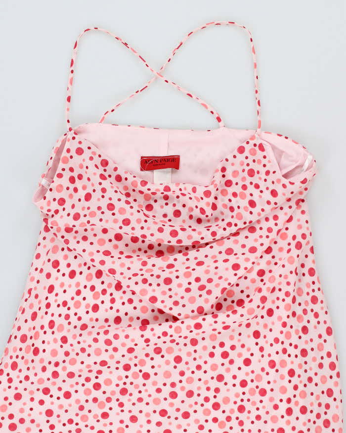 Vintage Y2k 00s Polka Dot Pink Cowl Neck Dress -  M
