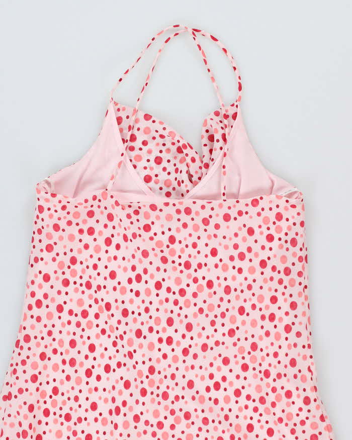Vintage Y2k 00s Polka Dot Pink Cowl Neck Dress -  M