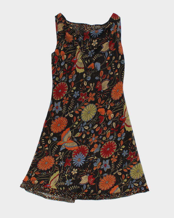 Vintage Y2k 00s Floral Brown Cowl Neck Dress - S