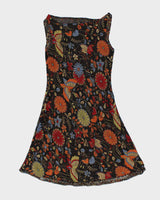 Vintage Y2k 00s Floral Brown Cowl Neck Dress - S